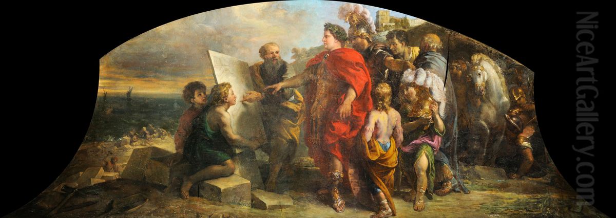 Auguste fait batir le port de Misene Oil Painting by Charles de La Fosse