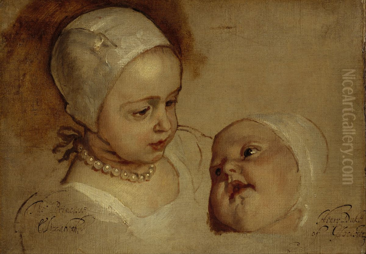Princess Elizabeth, 1635 - 1650 and Princess Anne, 1637 - 1640. Daughters of Charles I Oil Painting by Sir Anthony Van Dyck