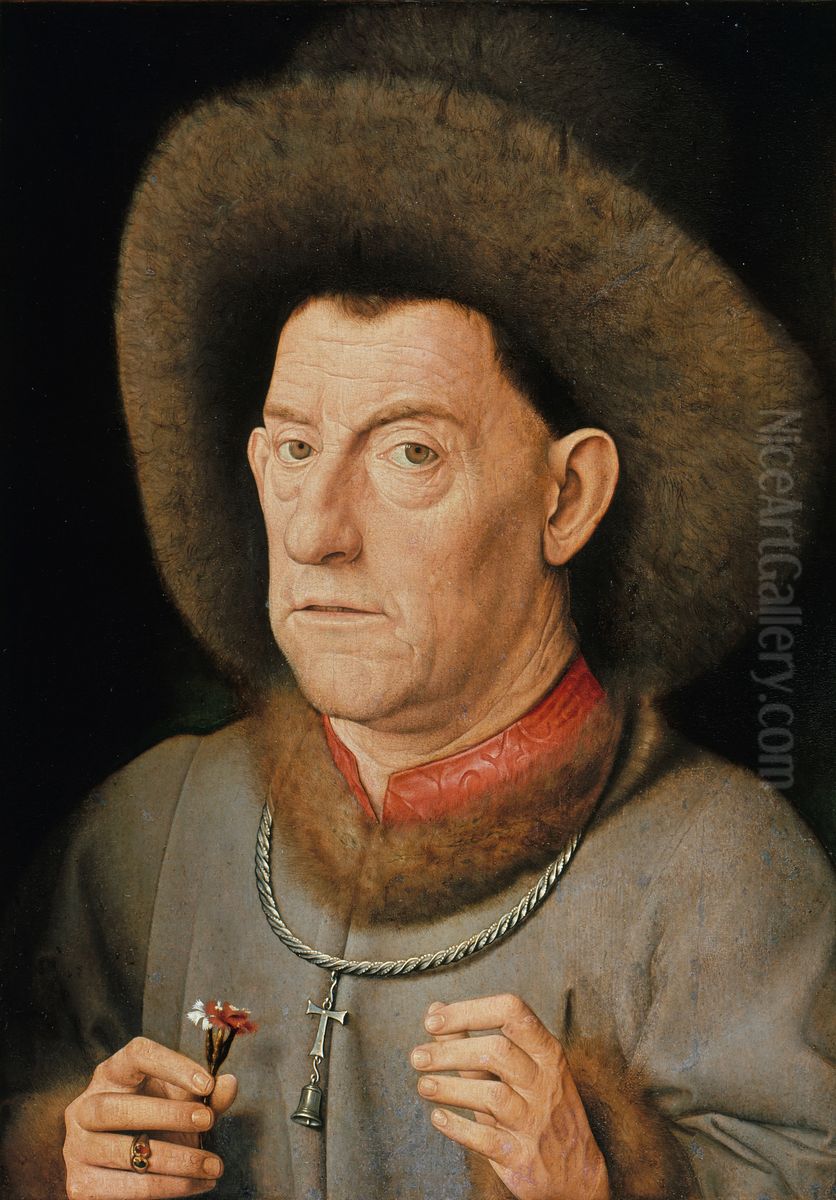 Portrait of an unknown man with a carnation Oil Painting by Jan Van Eyck