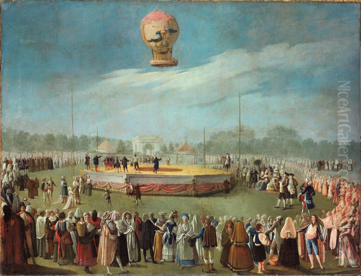 Ascenso de un globo en presencia del rey Carlos IV y de su Corte Oil Painting by Antonio Carnicero Y Mancio