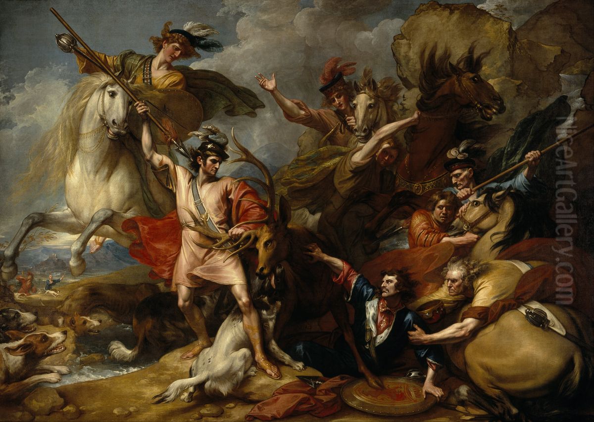 Alexander III of Scotland Rescued from the Fury of a Stag by the Intrepidity of Colin Fitzgerald ('The Death of the Stag') Oil Painting by Benjamin West