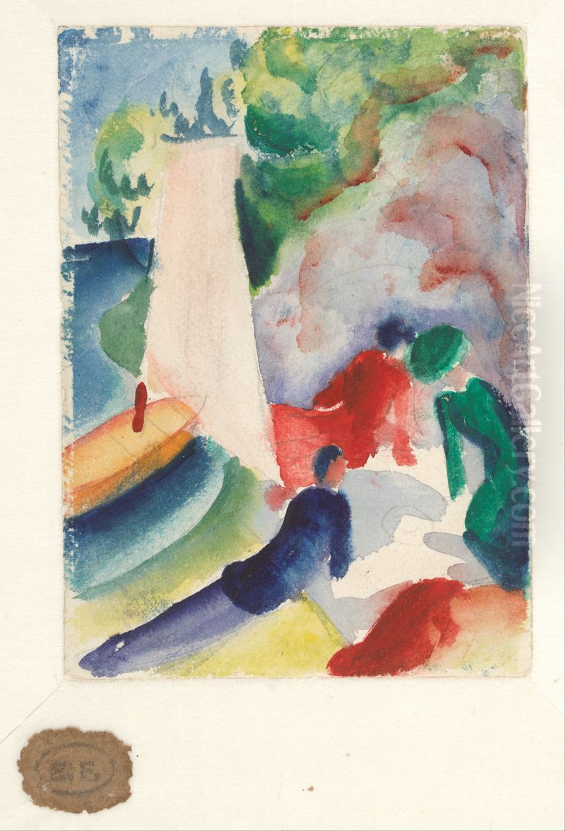 Picnic on the Beach (Picnic after Sailing), 1913 Oil Painting by August Macke