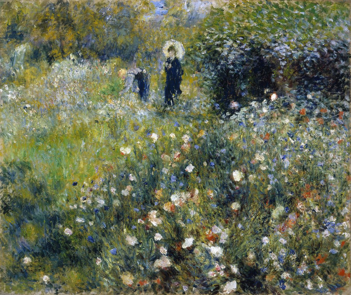 Woman with a Parasol in a Garden Oil Painting by Pierre Auguste Renoir