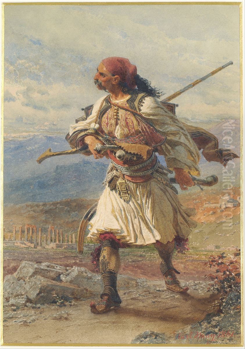 Greek Warrior Oil Painting by Carl Haag