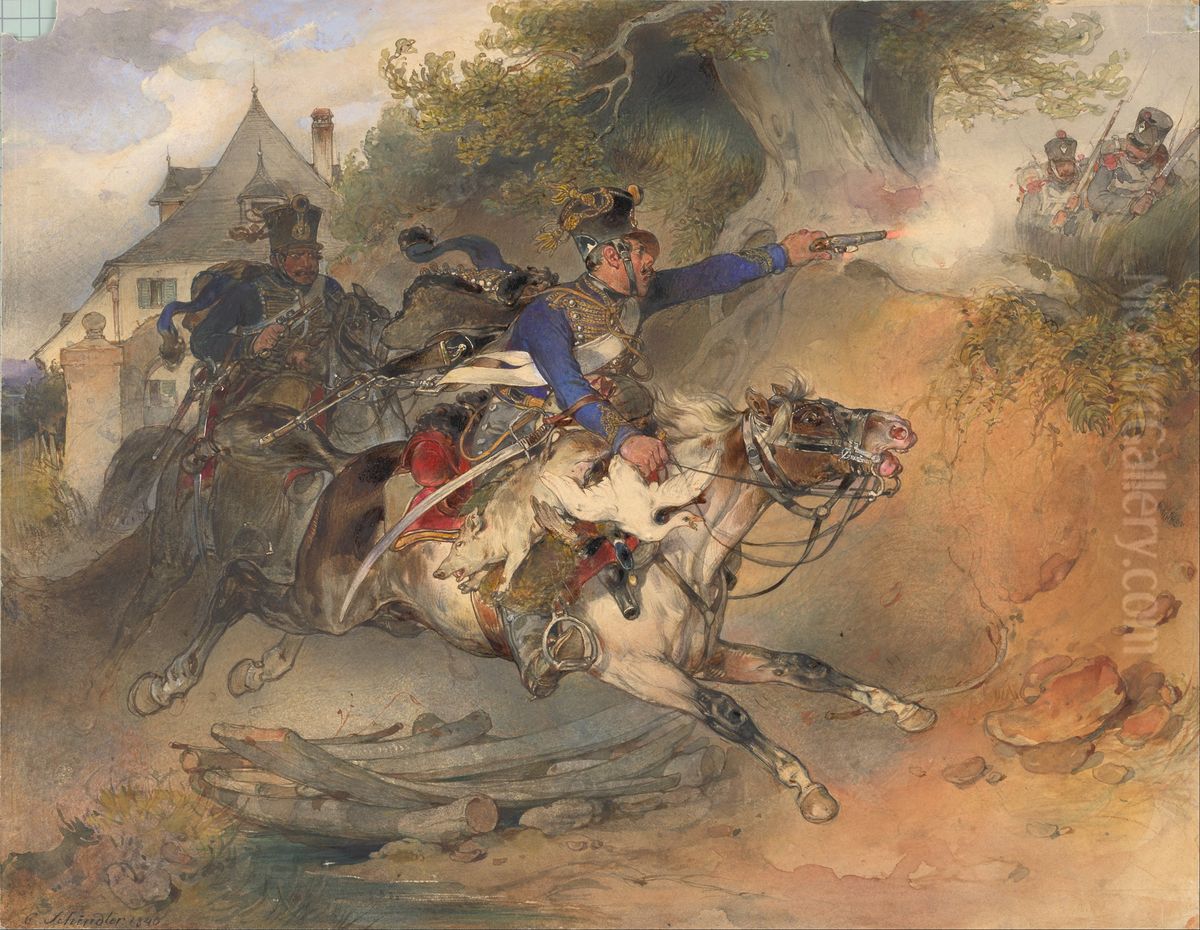 Foraging Hussars Oil Painting by Carl Schindler