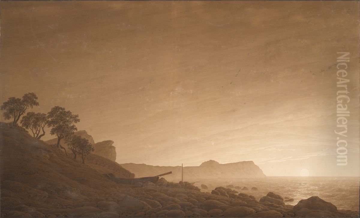View of Arkona with moon rising Oil Painting by Caspar David Friedrich