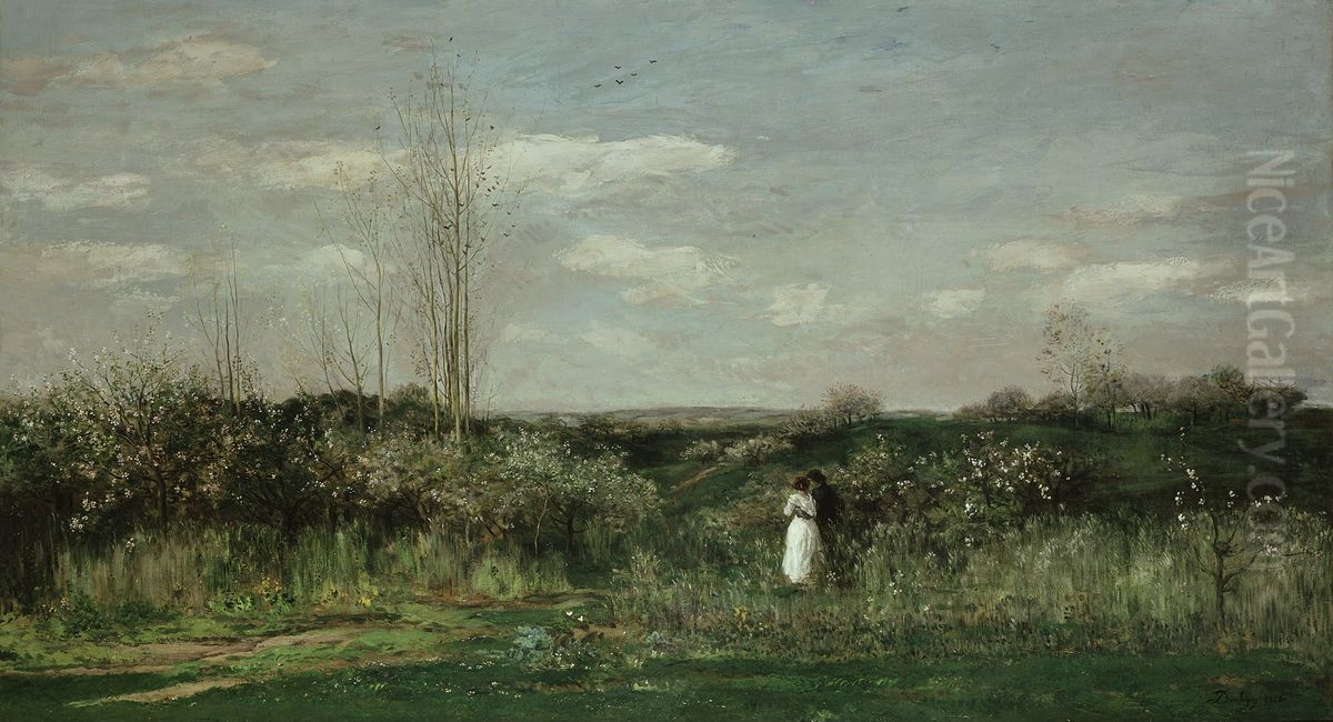 Spring Landscape Oil Painting by Charles-Francois Daubigny