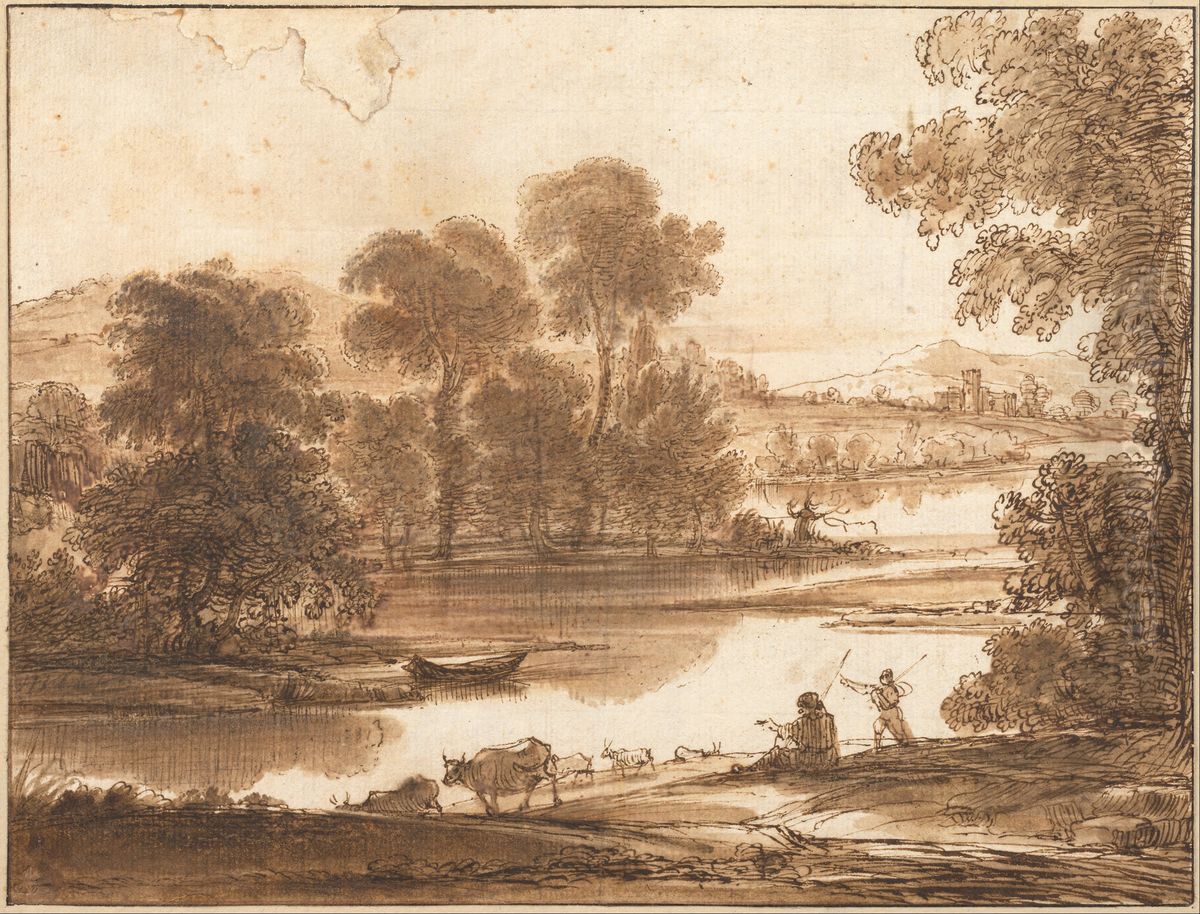 Floodplain with Watering Place Oil Painting by Claude Lorrain (Claude Gellee)