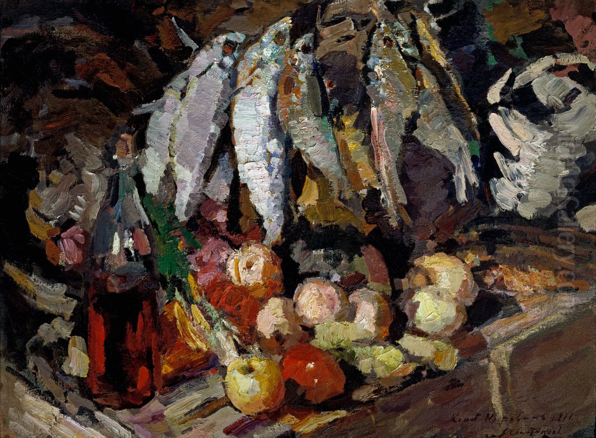 <<Ryby, vino i  frukty>> Oil Painting by Konstantin Alexeyevich Korovin