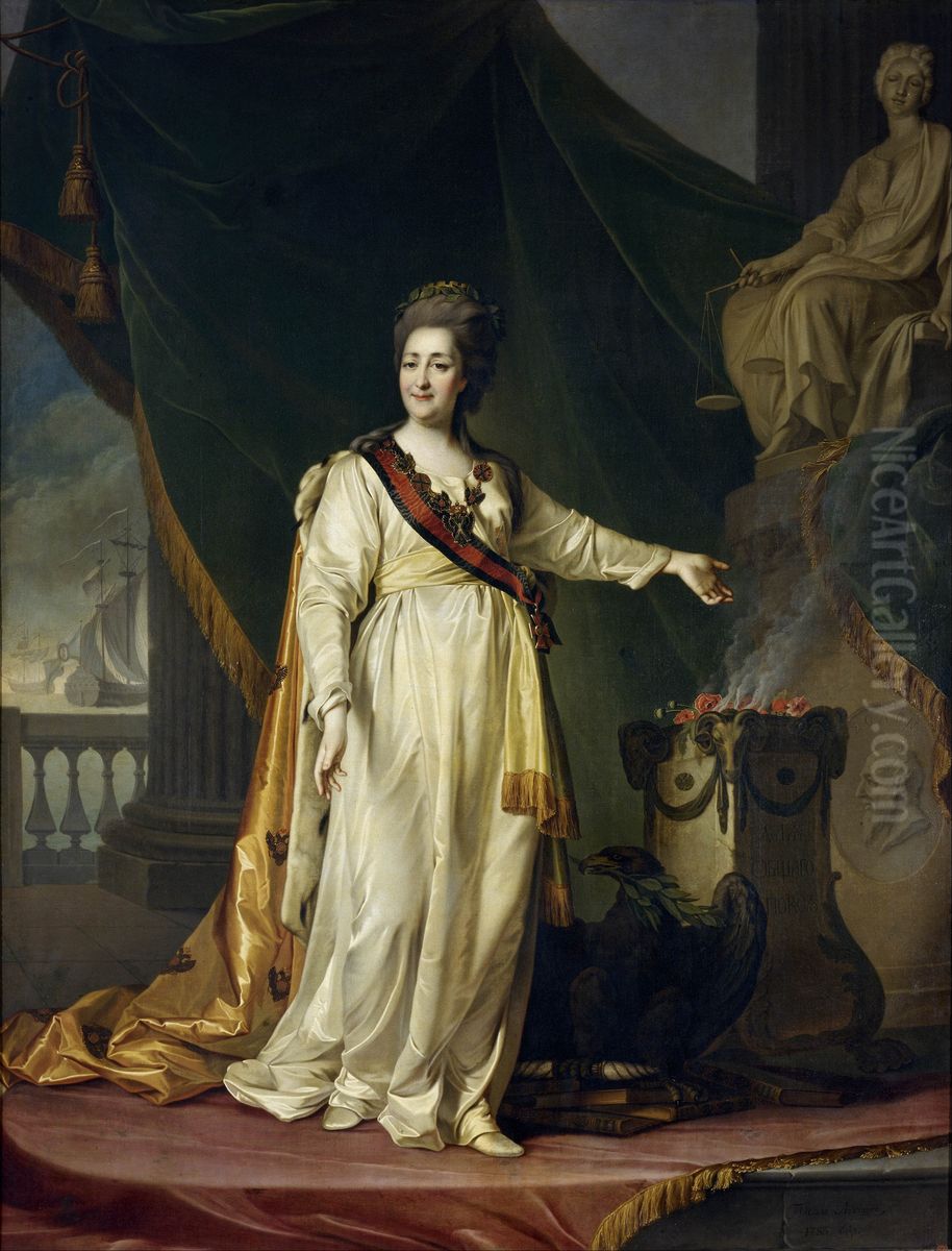 Portrait of Catherine II the Legislatress in the Temple of the Goddess of Justice Oil Painting by Dmitry Levitzky