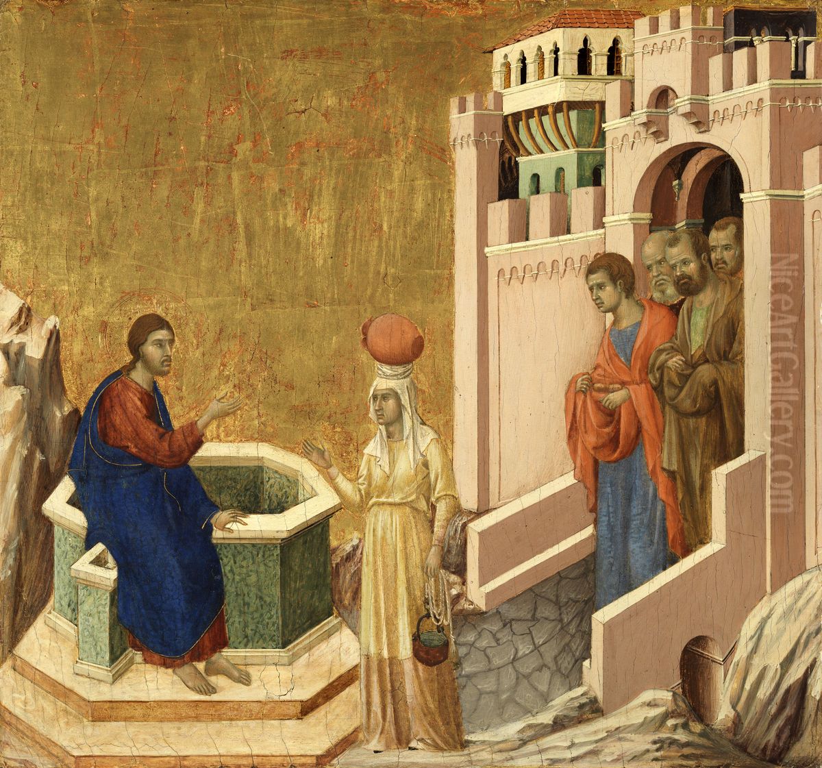 Christ and the Samaritan Woman Oil Painting by Duccio Di Buoninsegna