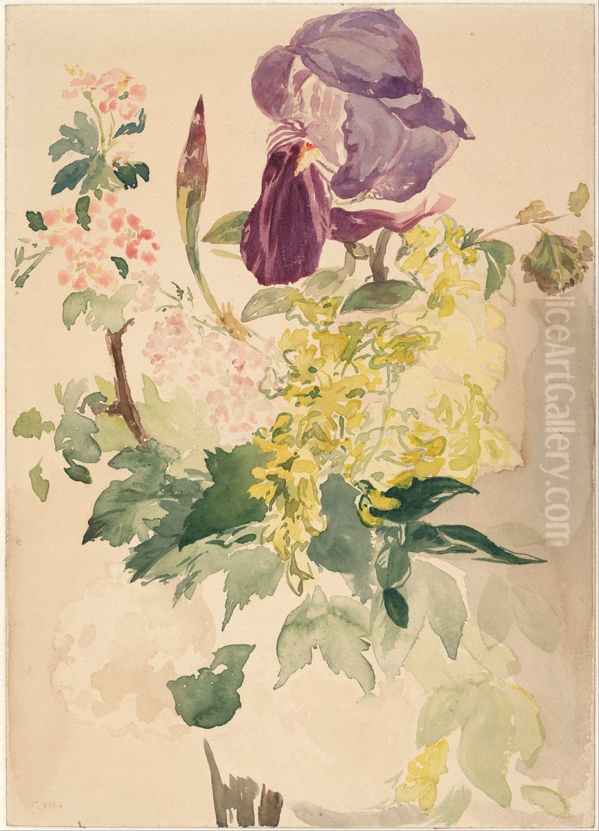 Flower Piece with Iris, Laburnum, and Geranium, 1880 Oil Painting by Edouard Manet