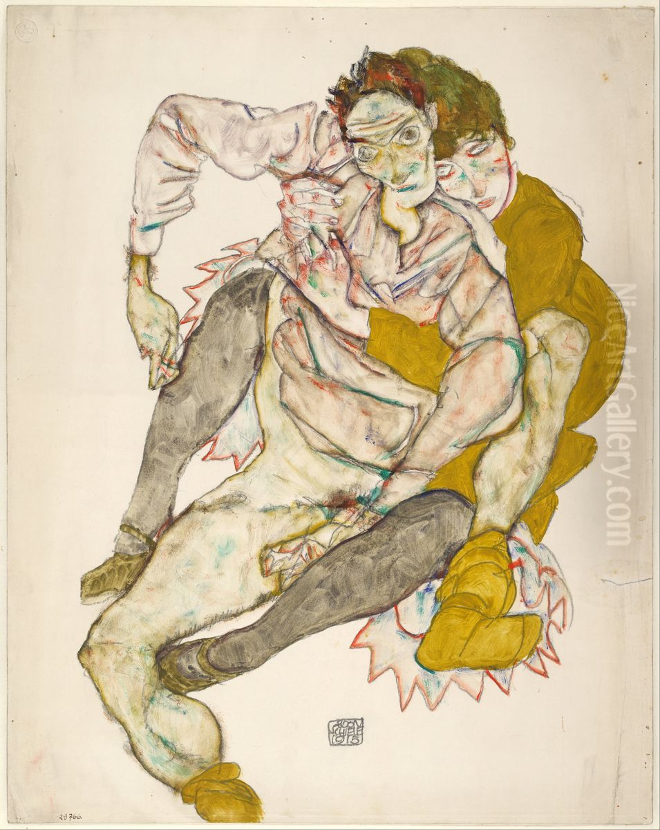 Seated Couple, 1915 Oil Painting by Egon Schiele