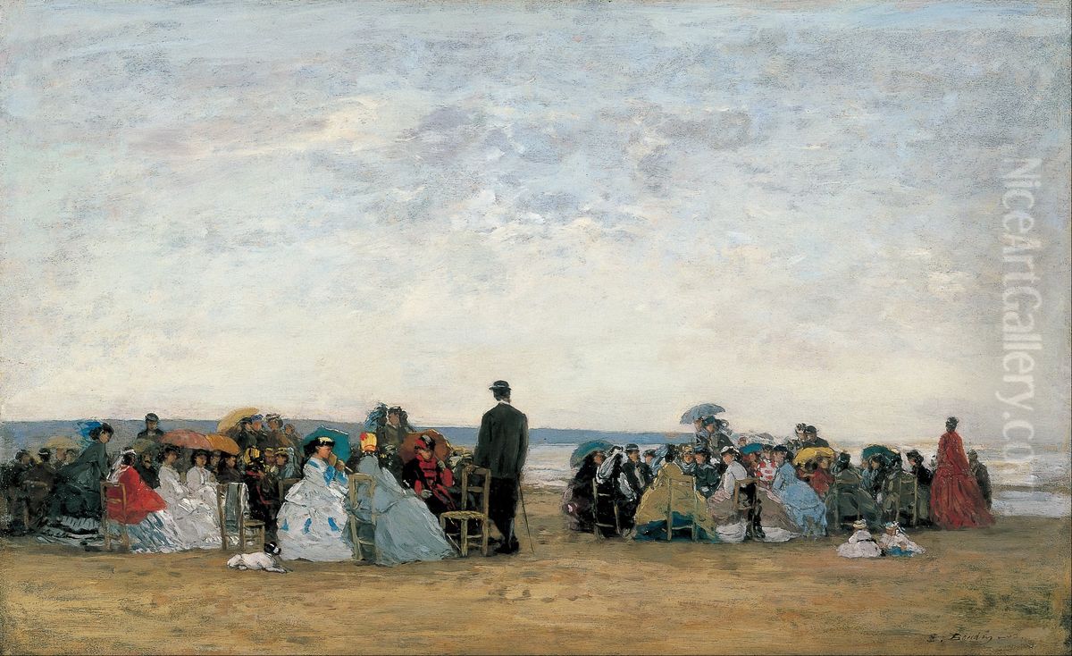The Beach near Trouville Oil Painting by Eugene Louis Boudin