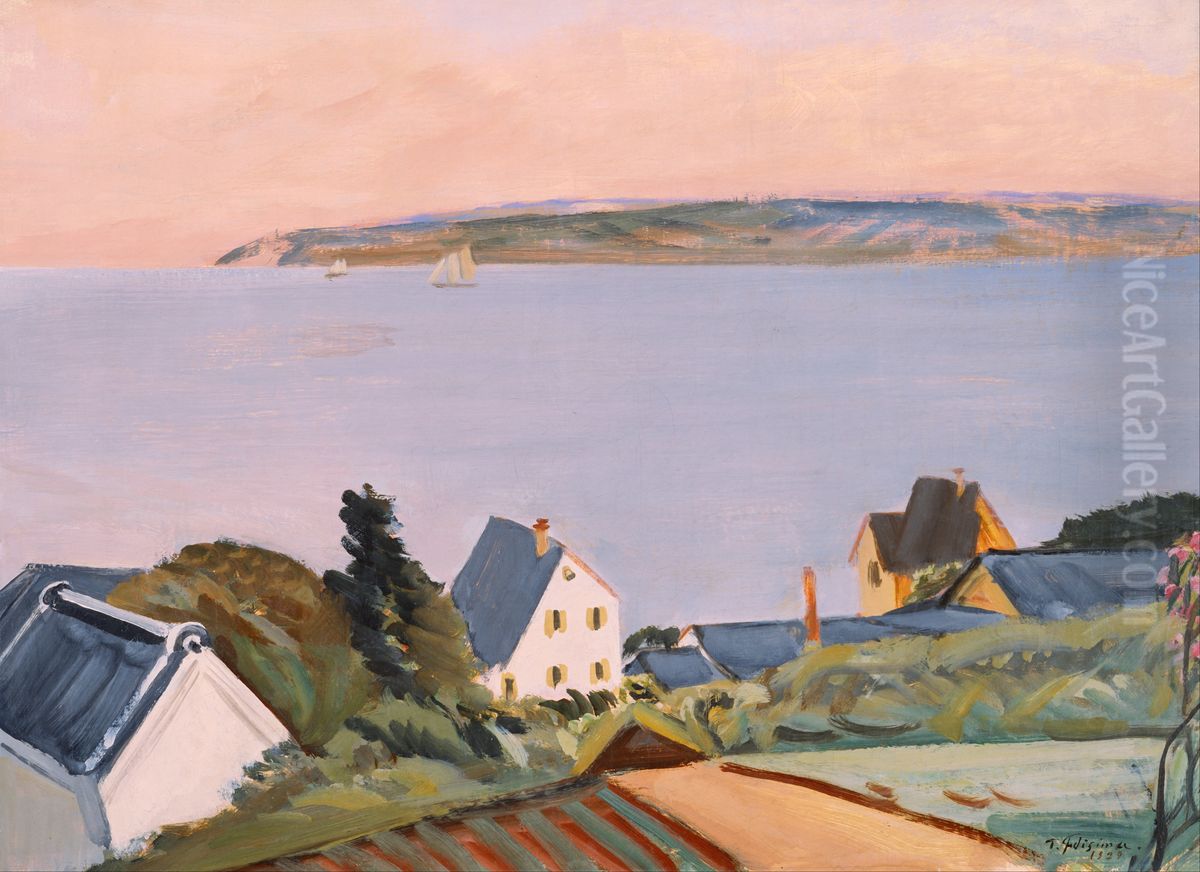 Distant View of Awajishima Oil Painting by Fujishima Takeji