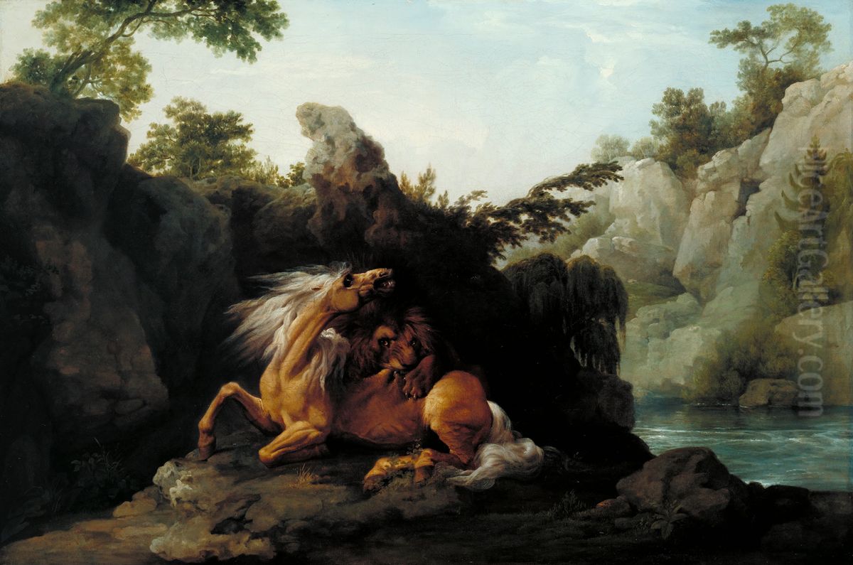 Horse Devoured by a Lion Oil Painting by George Stubbs