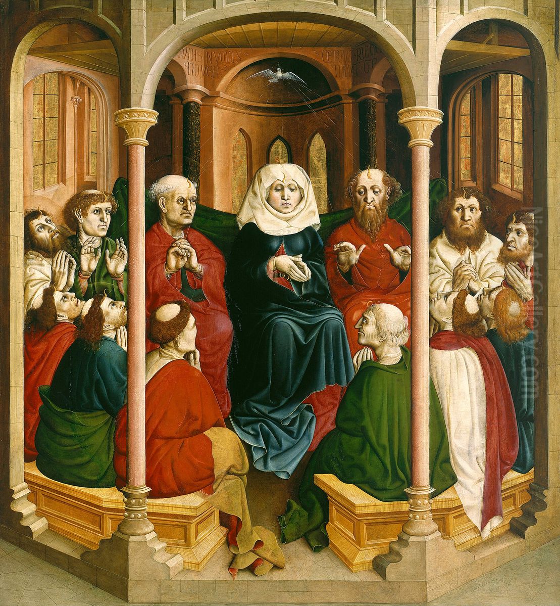 The descent of the Holy Spirit (Pentecost); The Wings of the Wurzach Altar (left panel) Oil Painting by Hans Multscher