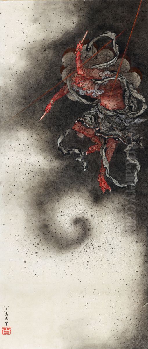Thunder God Oil Painting by Katsushika Hokusai