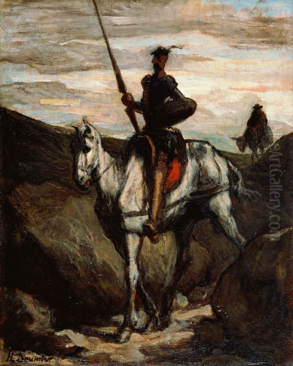 Don Quixote in the Mountains Oil Painting by Honore Daumier