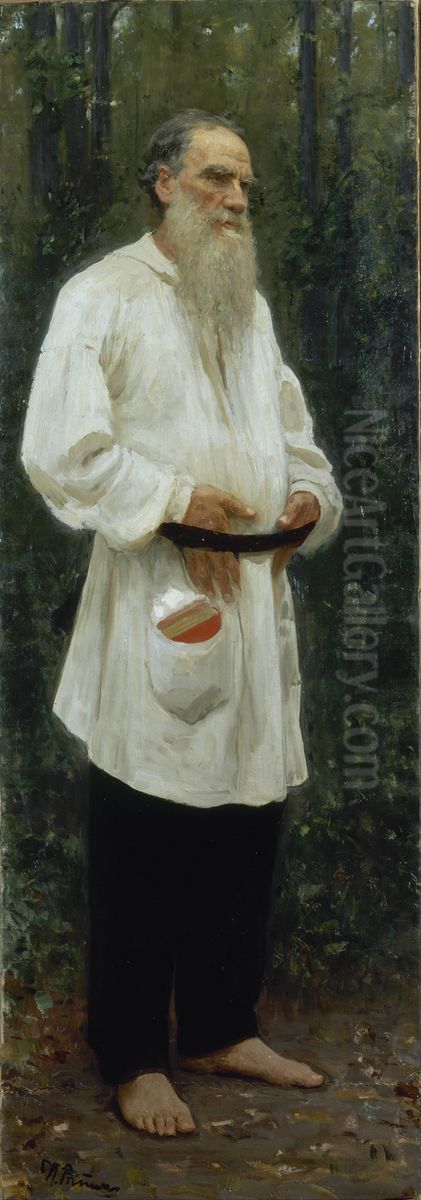 Leo Tolstoy Barefoot Oil Painting by Repin Iliya