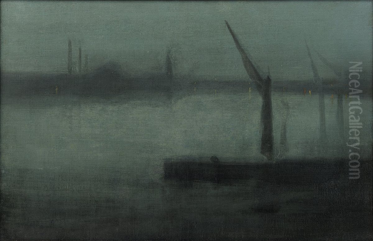 Blue and Silver-Battersea Reach Oil Painting by James McNeill Whistler