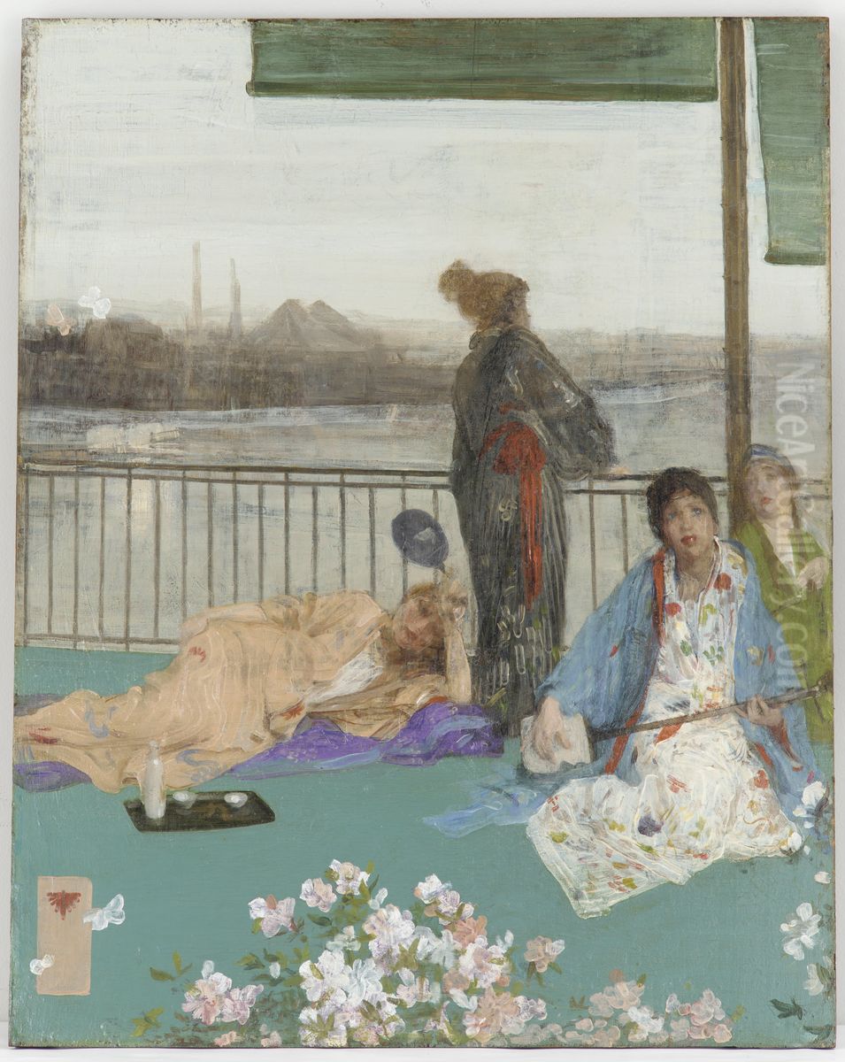 Variations in Flesh Colour and Green-The Balcony Oil Painting by James McNeill Whistler