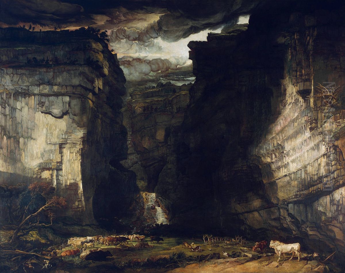 Gordale Scar (A View of Gordale, in the Manor of East Malham in Craven, Yorkshire, the Property of Lord Ribblesdale) Oil Painting by James Ward