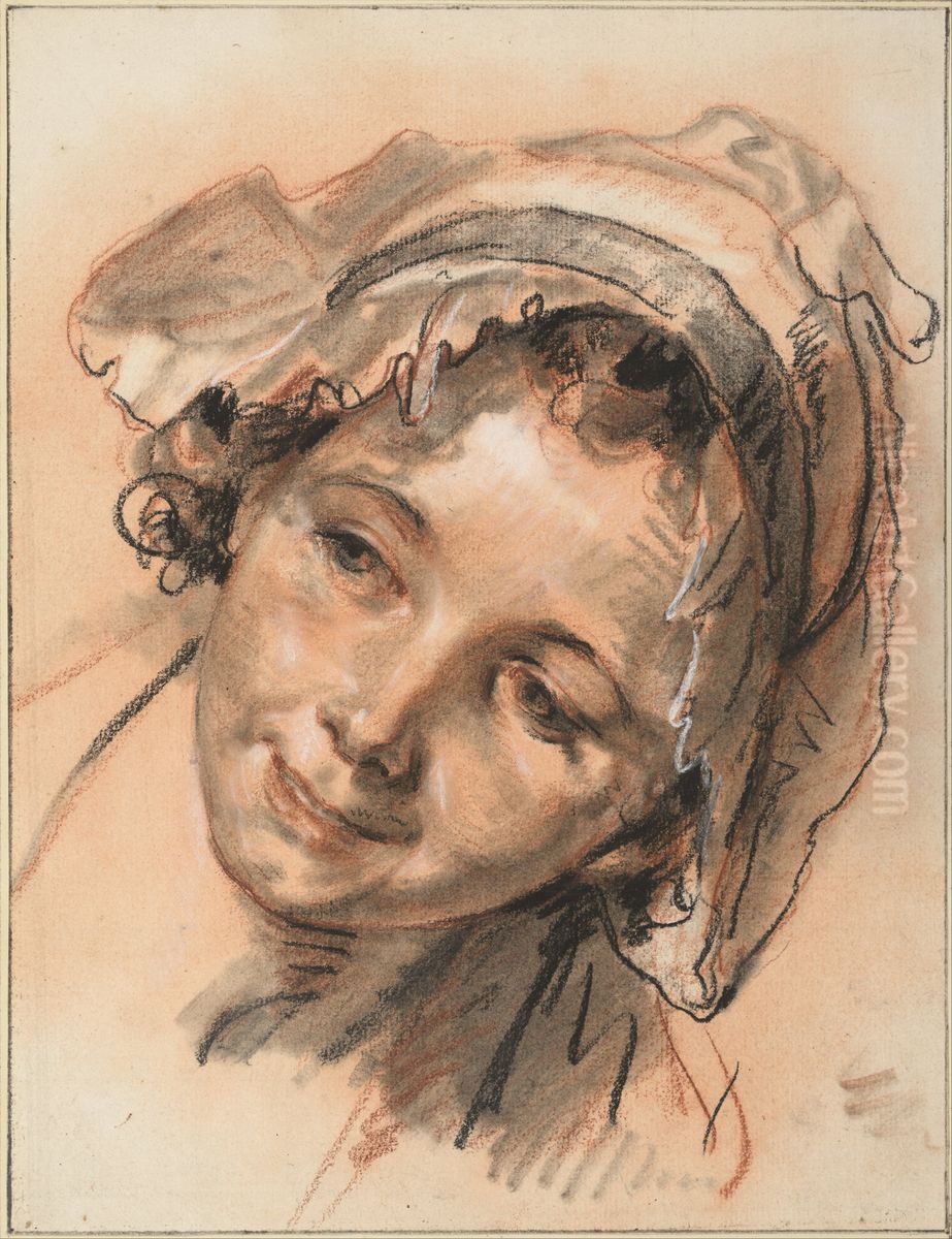 Head of Smiling Girl Oil Painting by Jean-Baptiste Greuze