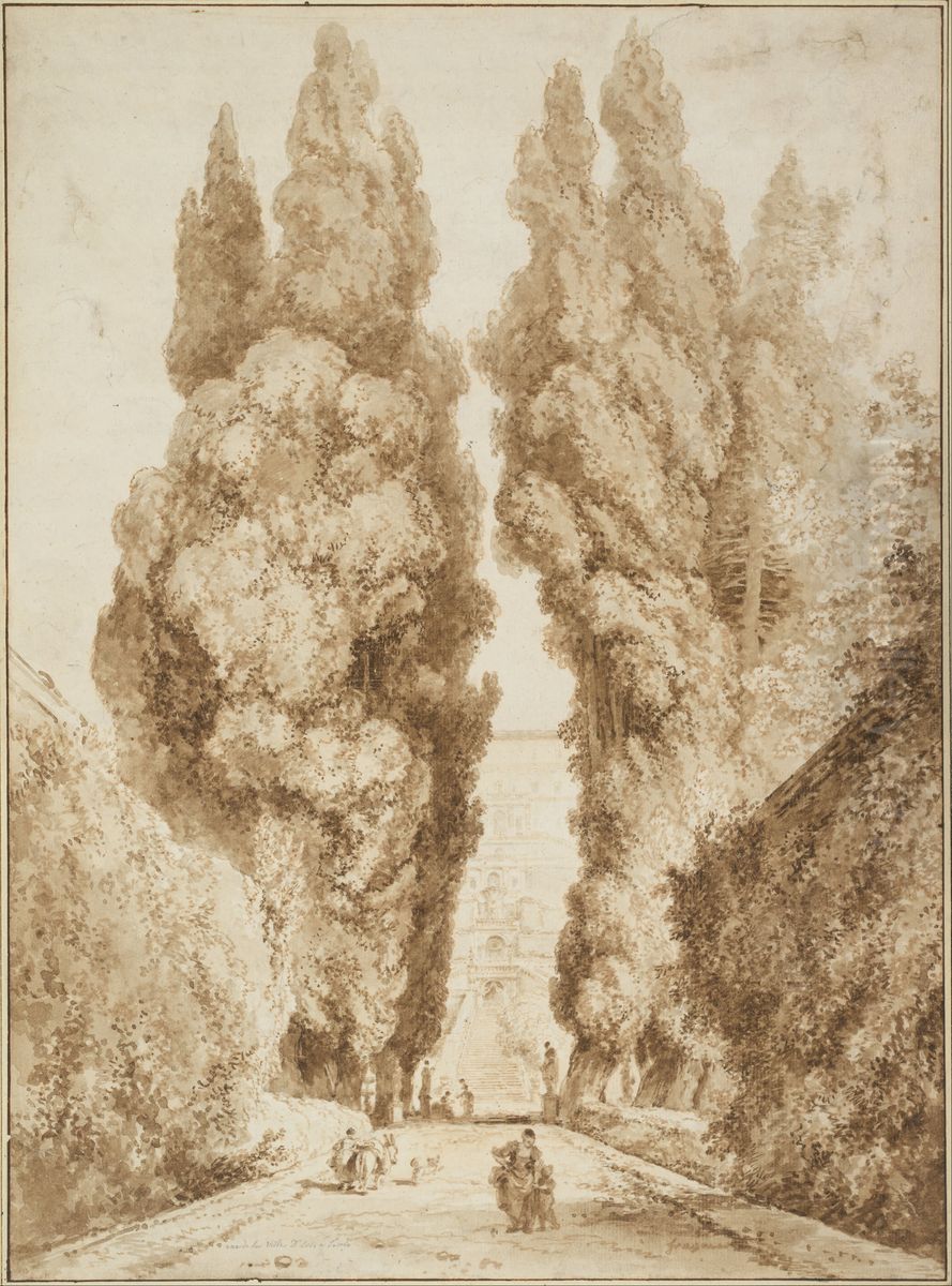 Cypress Avenue at the Villa d`Este in Tivoli Oil Painting by Jean-Honore Fragonard