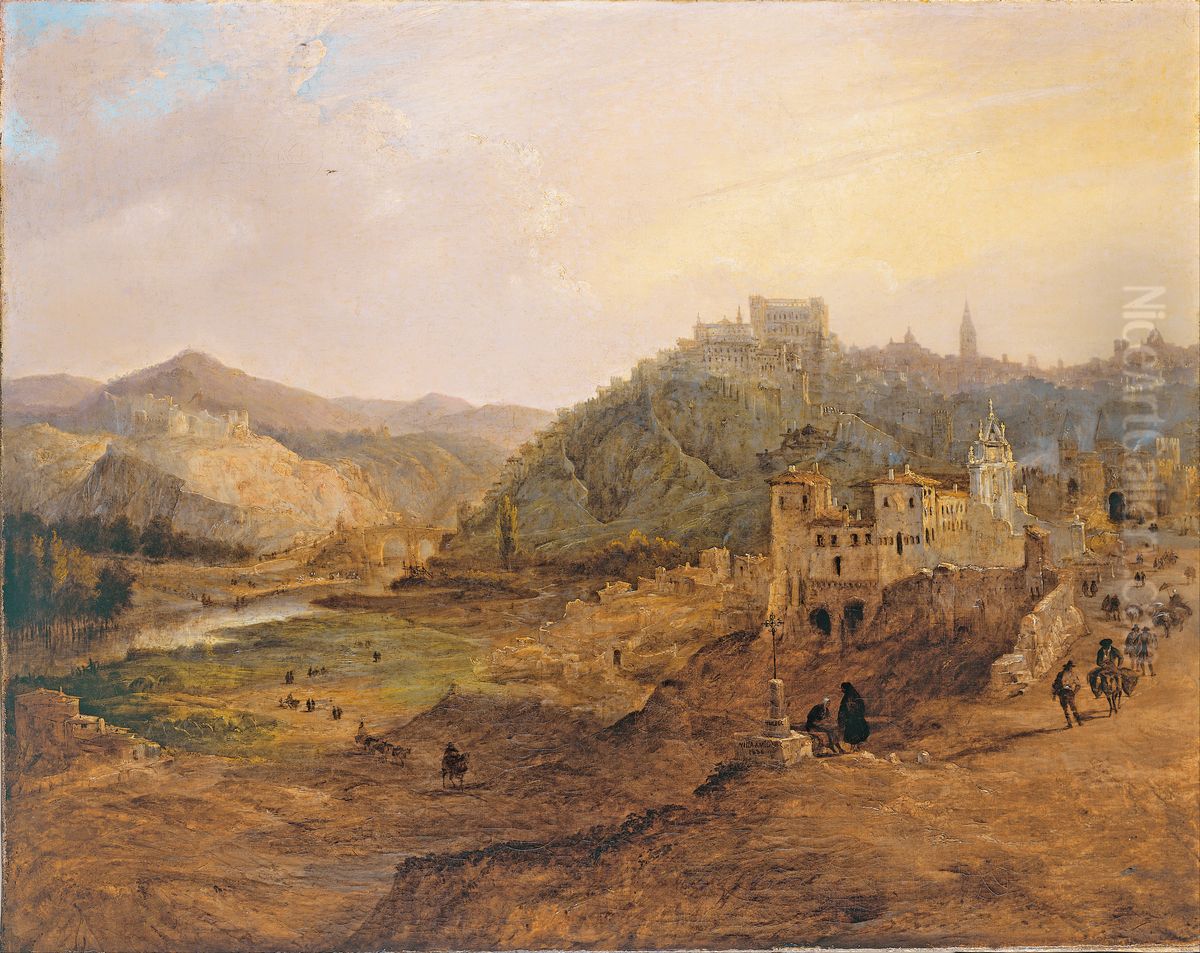 Vista general de Toledo desde la Cruz de los Canonigos Oil Painting by Genaro Perez Villaamil Y Duguet