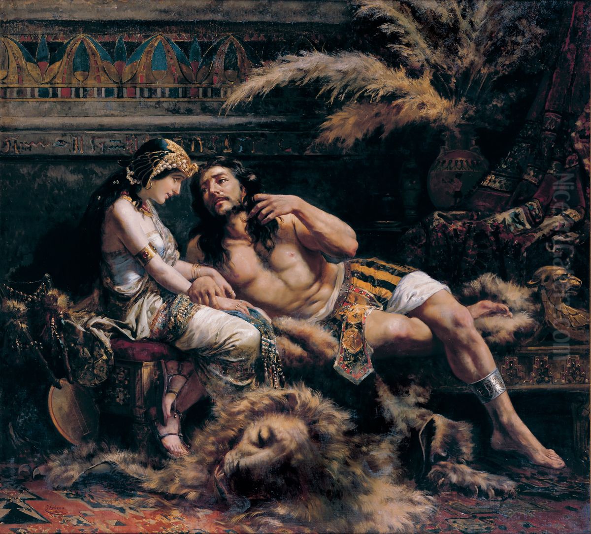 Samson and Delilah Oil Painting by Jose Echenagusia Errazquin
