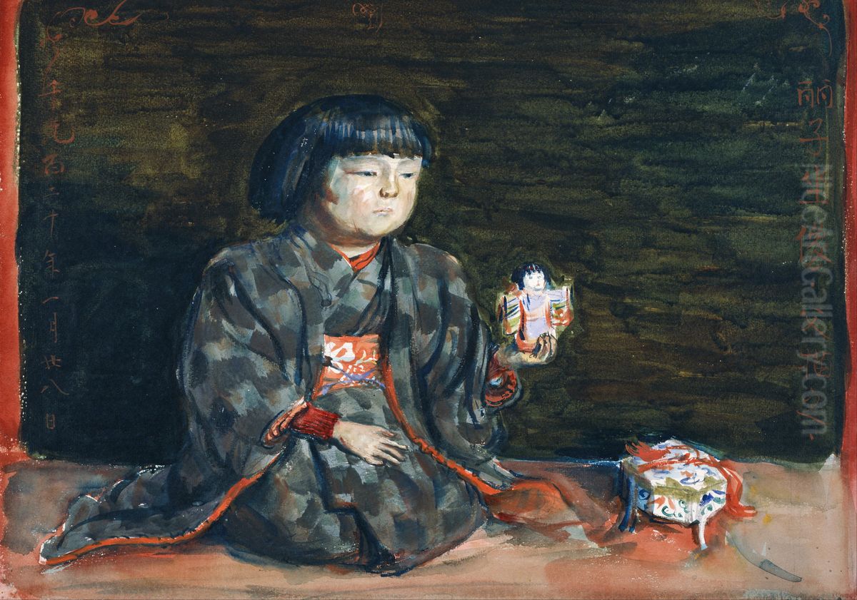 Seated Portrait of Reiko with a Doll Oil Painting by unknown
