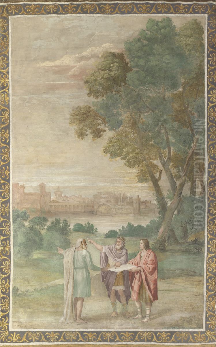 Apollo and Neptune advising Laomedon on the Building of Troy Oil Painting by Domenichinoand workshop