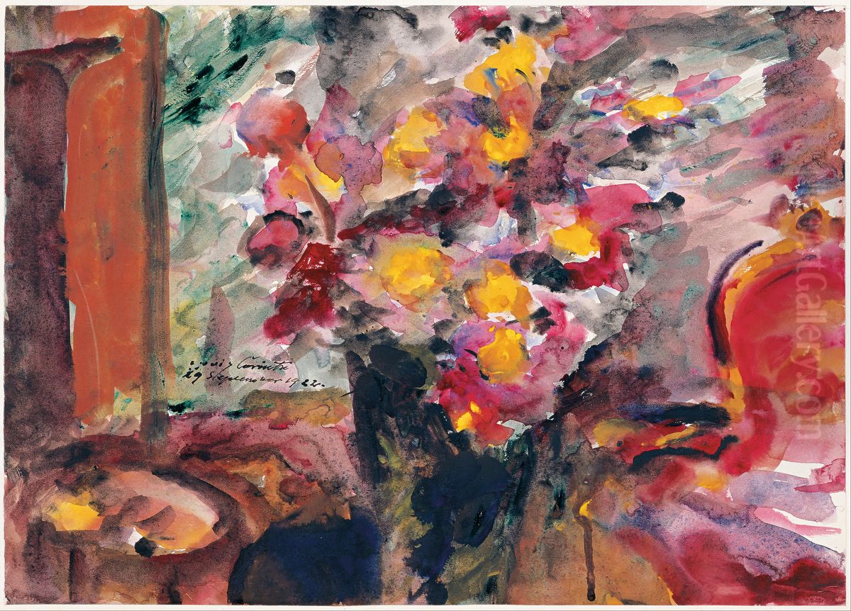 Flower Vase on a Table, 1922 Oil Painting by Lovis (Franz Heinrich Louis) Corinth