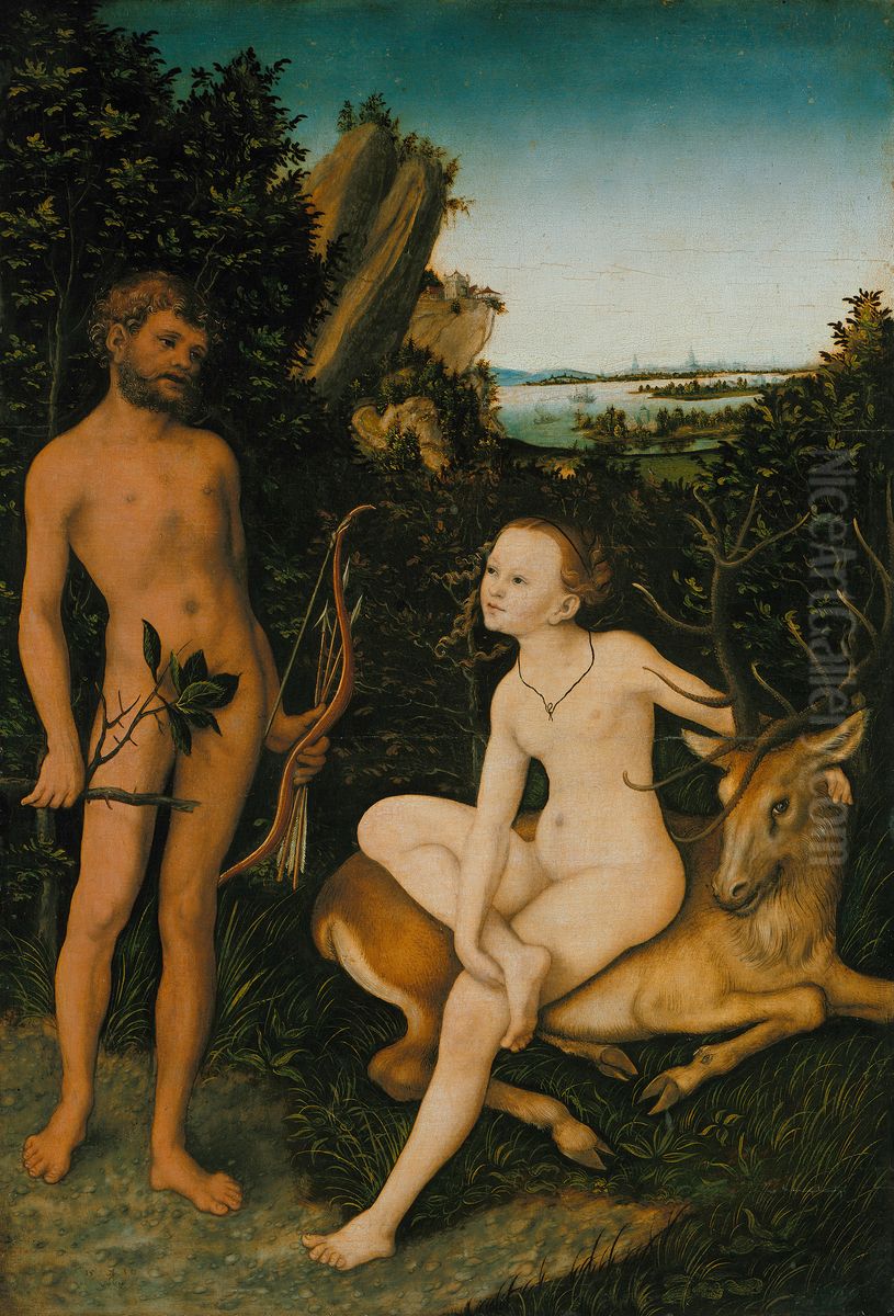 Apollo   and  Diana Oil Painting by Lucas Cranach the Elder