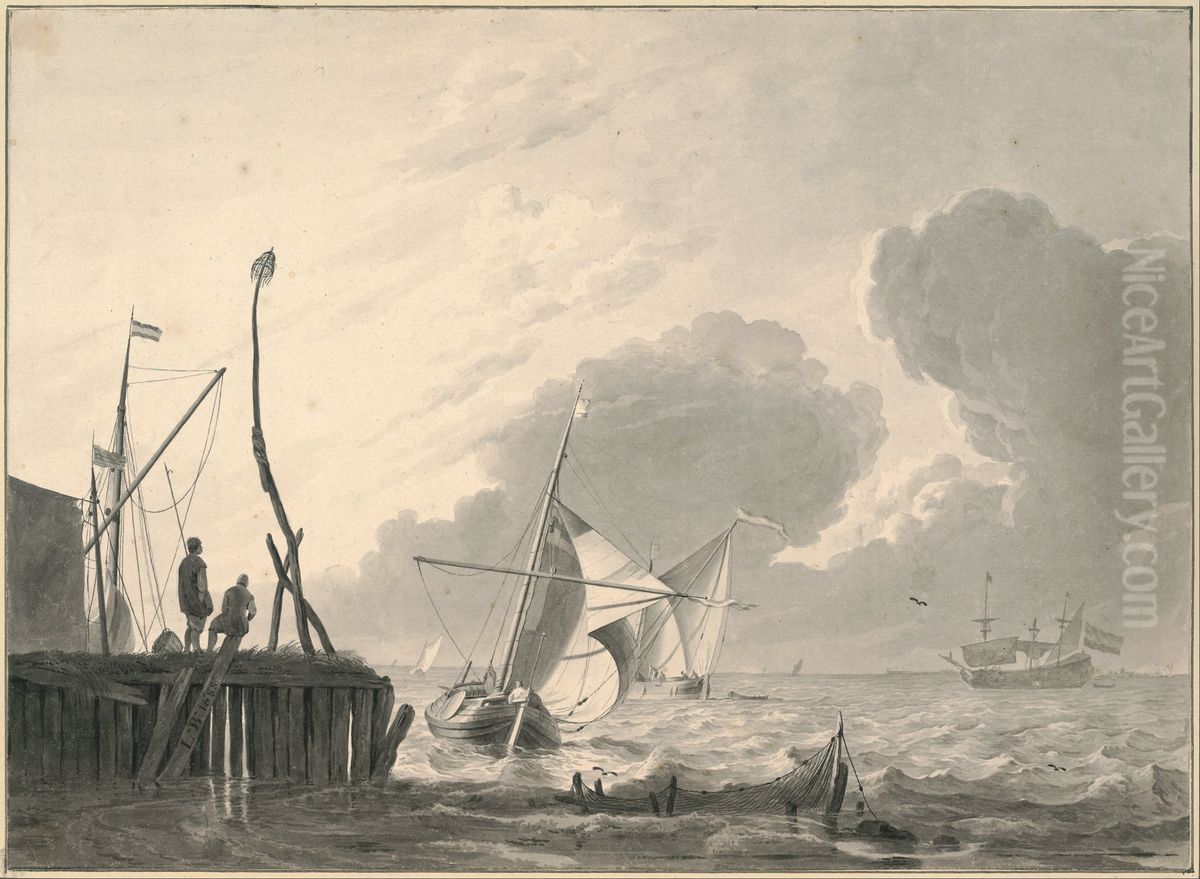 Harbor on the Sea in Gathering Thunderstorm Oil Painting by Ludolf Bakhuizen