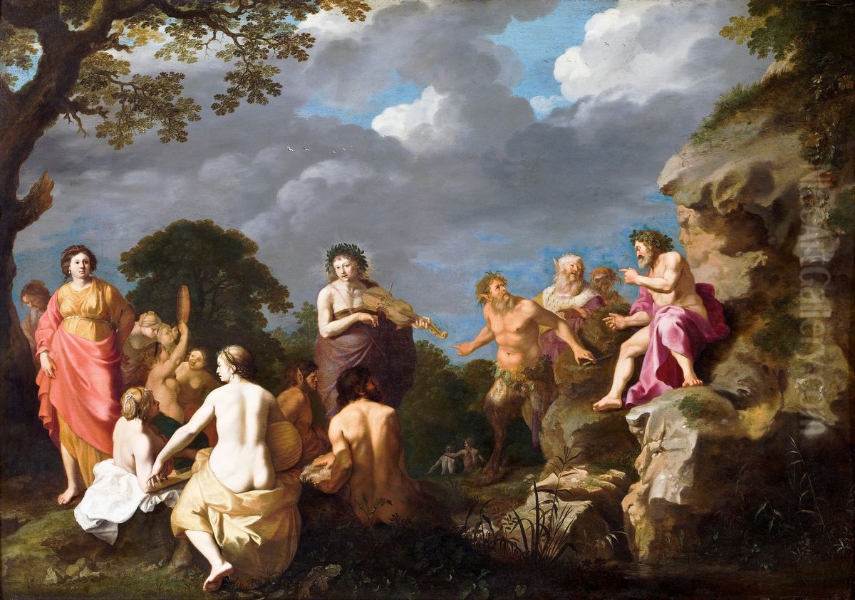 The Musical Contest between Apollo and Marsyas Oil Painting by Cornelius van Poelenburgh