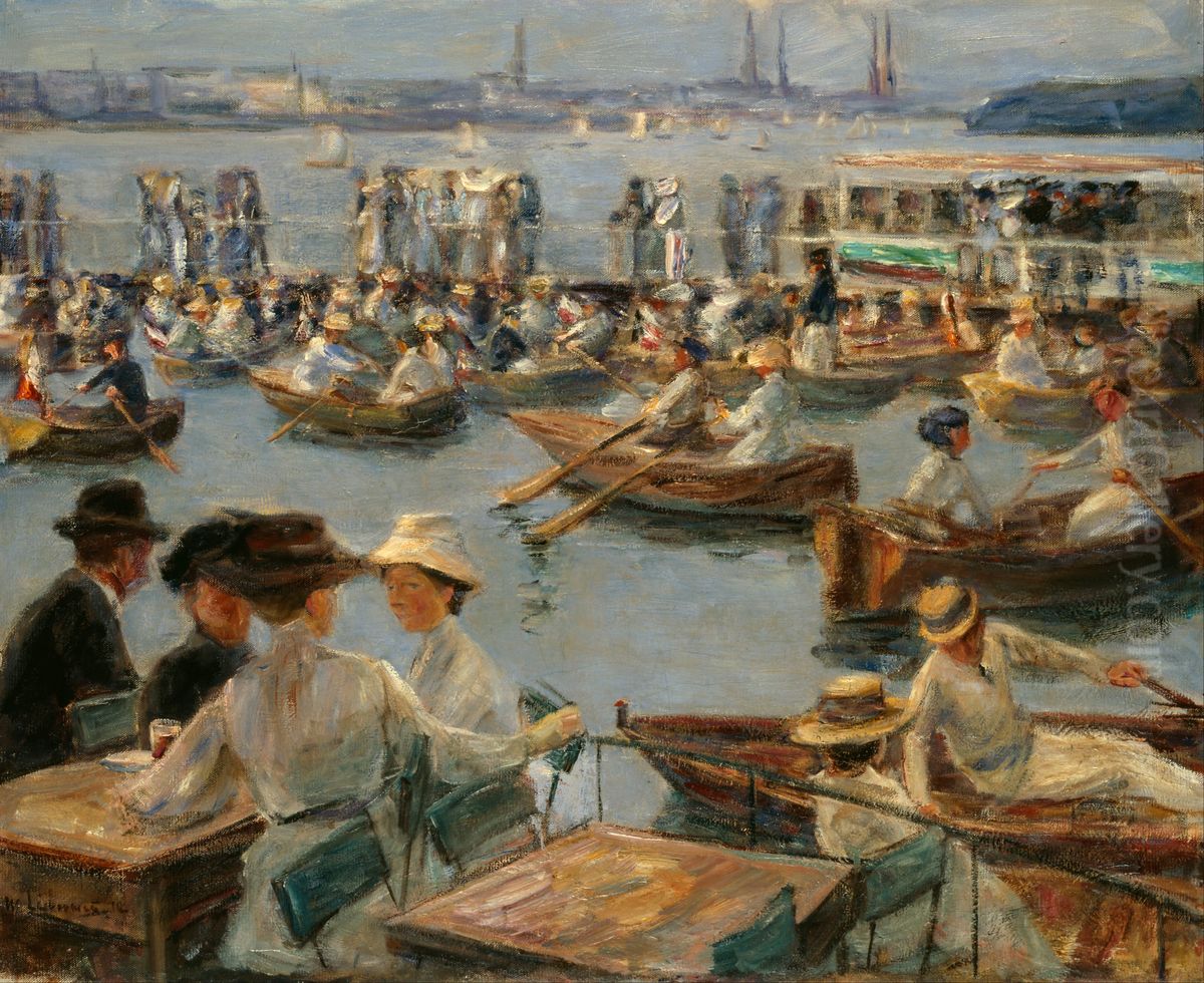 On the Alster in Hamburg Oil Painting by Max Liebermann