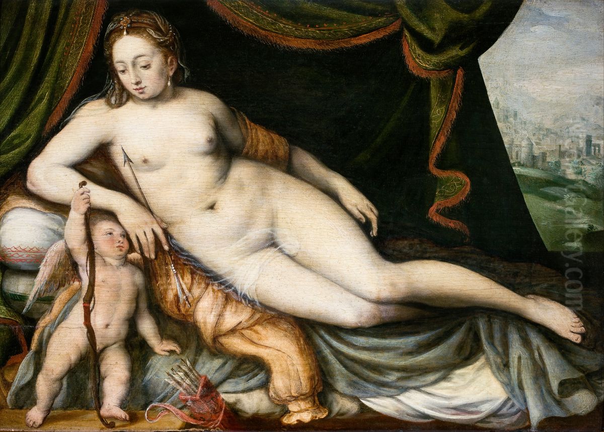 Venus and Cupid Oil Painting by Frans Floris I