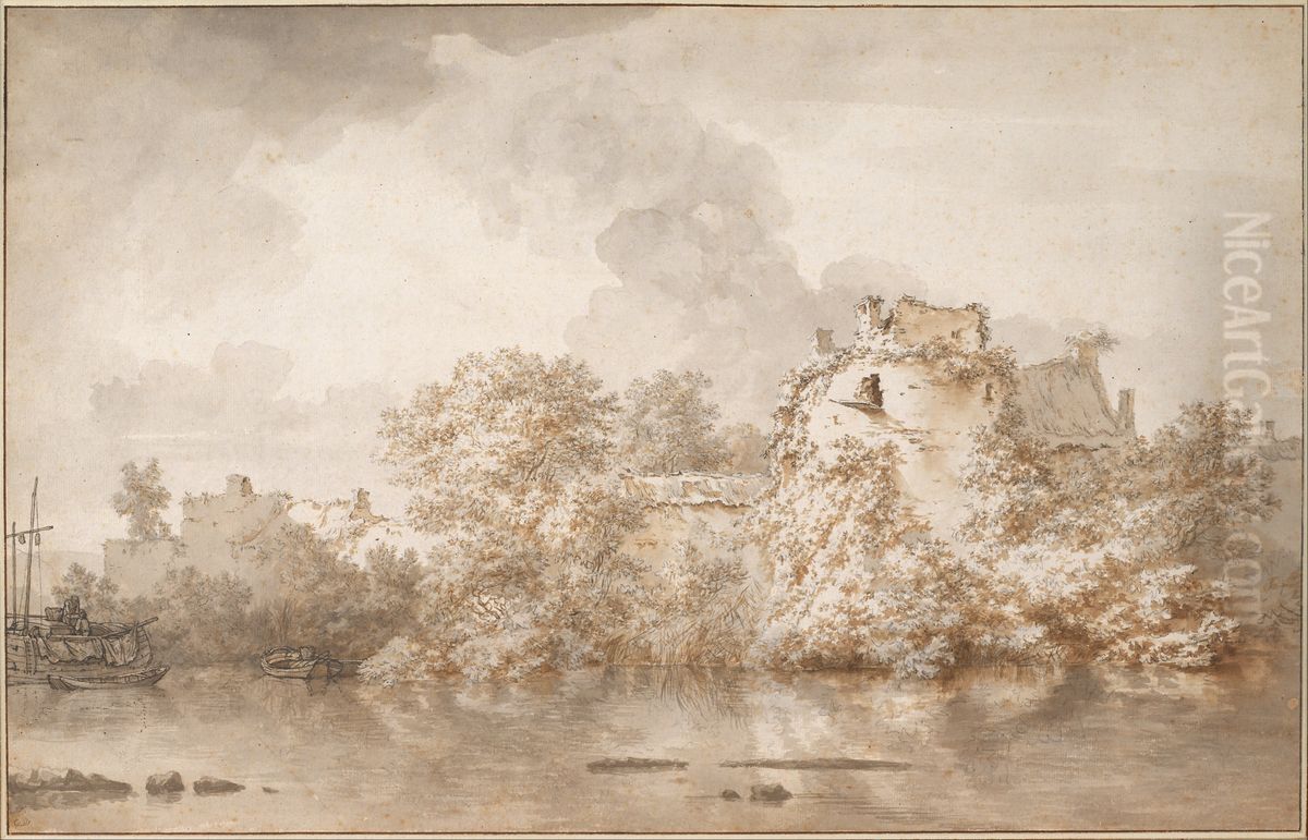 River Landscape near Montfoort Oil Painting by Nicolaes Pieterszoon Berchem