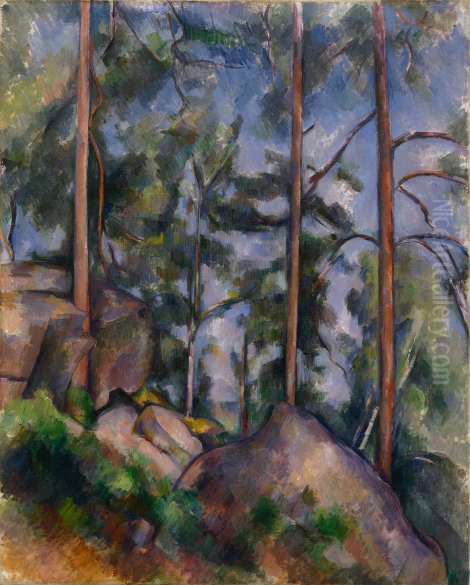 Pines and Rocks (Fontainebleau?) Oil Painting by Paul Cezanne