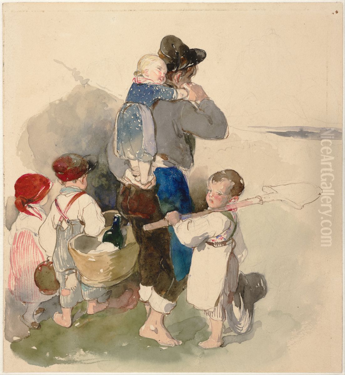 Children on Their Way to Work in the Fields, 1840 Oil Painting by Peter Fendi