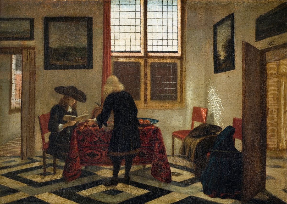 Interior Scene Oil Painting by Pieter Janssens Elinga