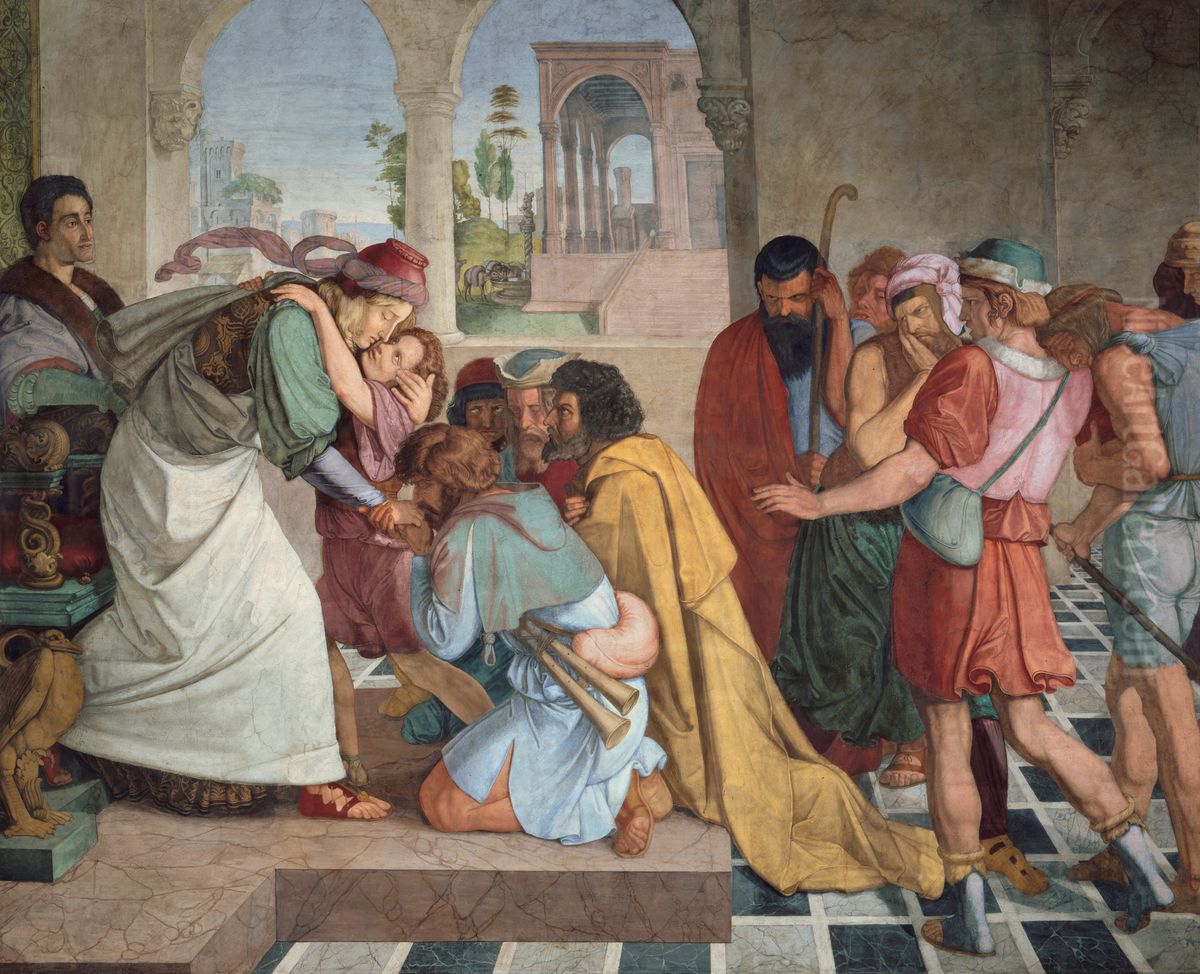 Joseph gibt sich seinen Brudern zu erkennen. Wandgemalde aus dem achtteiligen Zyklus aus der Casa Bartholdy in Rom Oil Painting by Peter von Cornelius