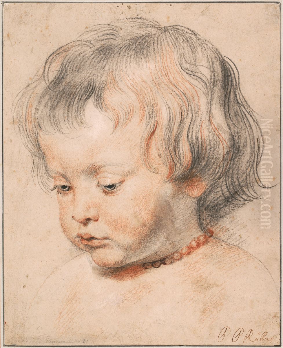 Nicolaas Rubens Wearing a Coral Neckless, c. 1619 Oil Painting by (studio of) Rubens, Peter Paul