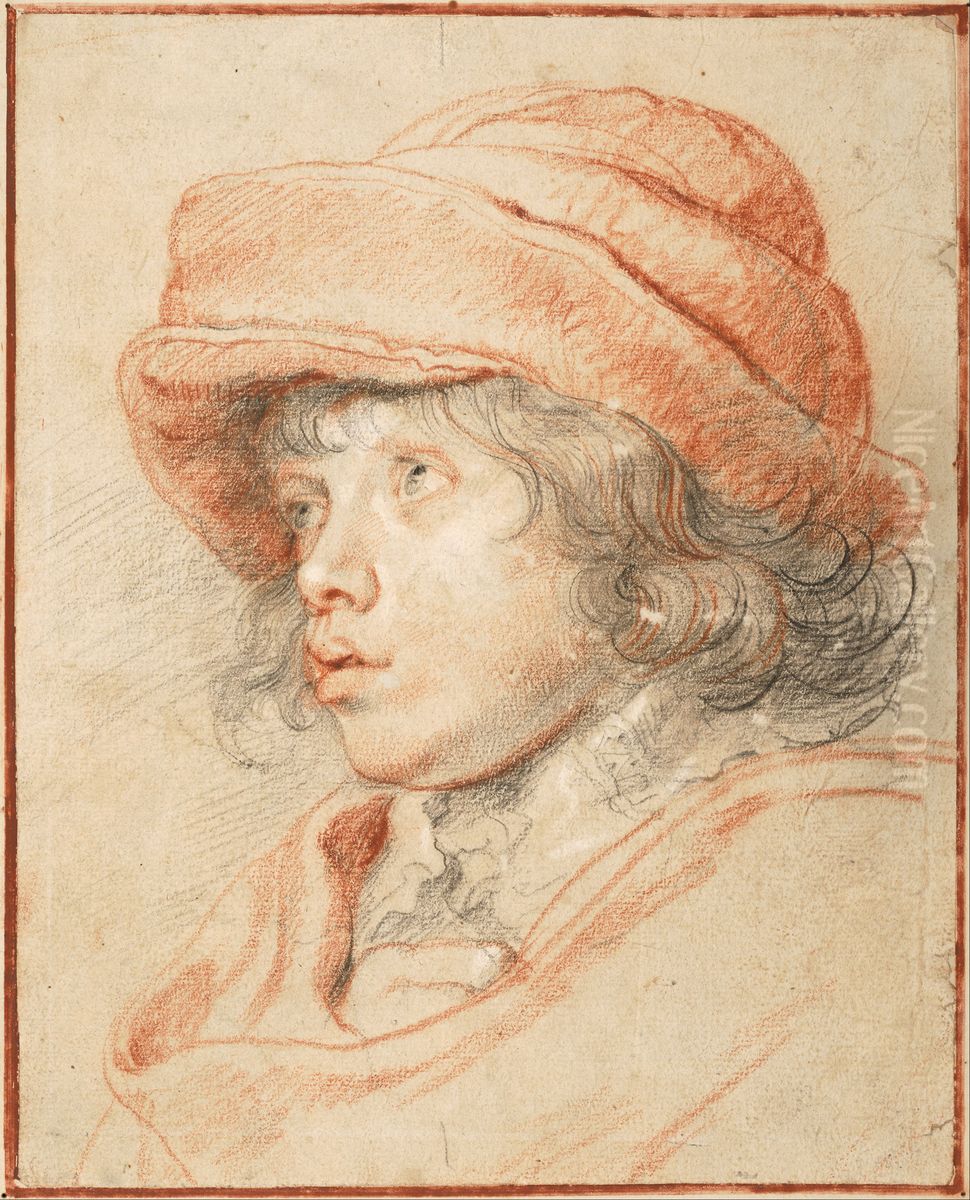 Rubens's Son Nicolaas Wearing a Red Felt Cap Oil Painting by (studio of) Rubens, Peter Paul