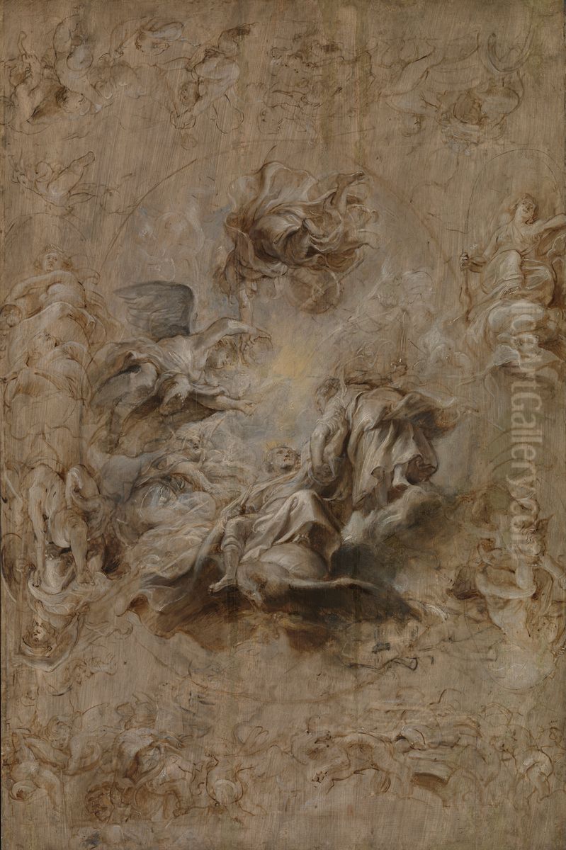 Multiple Sketch for the Banqueting House Ceiling Oil Painting by (studio of) Rubens, Peter Paul