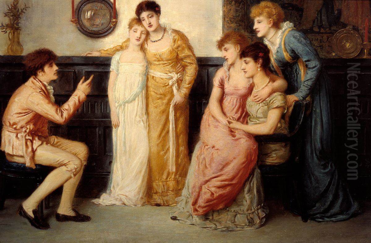 A Youth Relating Tales to Ladies Oil Painting by Simeon Solomon
