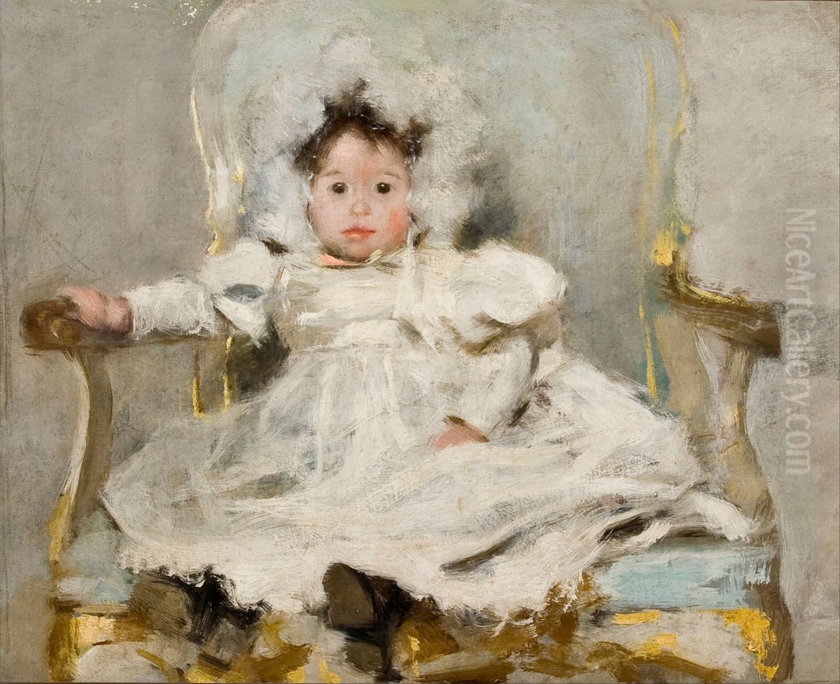 Portrait of a girl in white Oil Painting by Carlos Baca-Flor