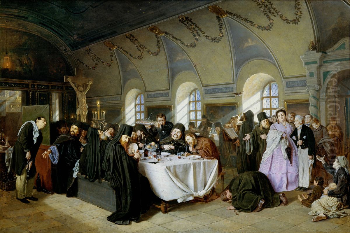 Monastic meal Oil Painting by Vasily Perov